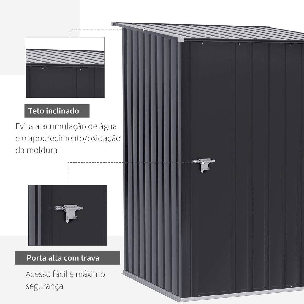 Outsunny Abrigo de Jardim 0,92 m² 100x103x160cm Abrigo Exterior de Aço Galvanizado com Porta Fechadura e Teto Inclinado para Armazenamento de Ferramentas Cinza Escuro - A minha loja