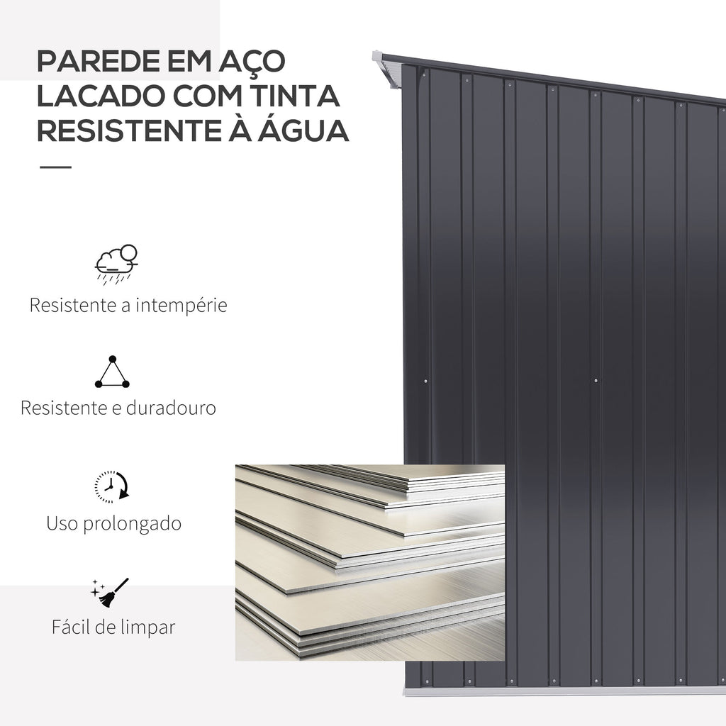 Outsunny Abrigo de Jardim 0,92 m² 100x103x160cm Abrigo Exterior de Aço Galvanizado com Porta Fechadura e Teto Inclinado para Armazenamento de Ferramentas Cinza Escuro - A minha loja
