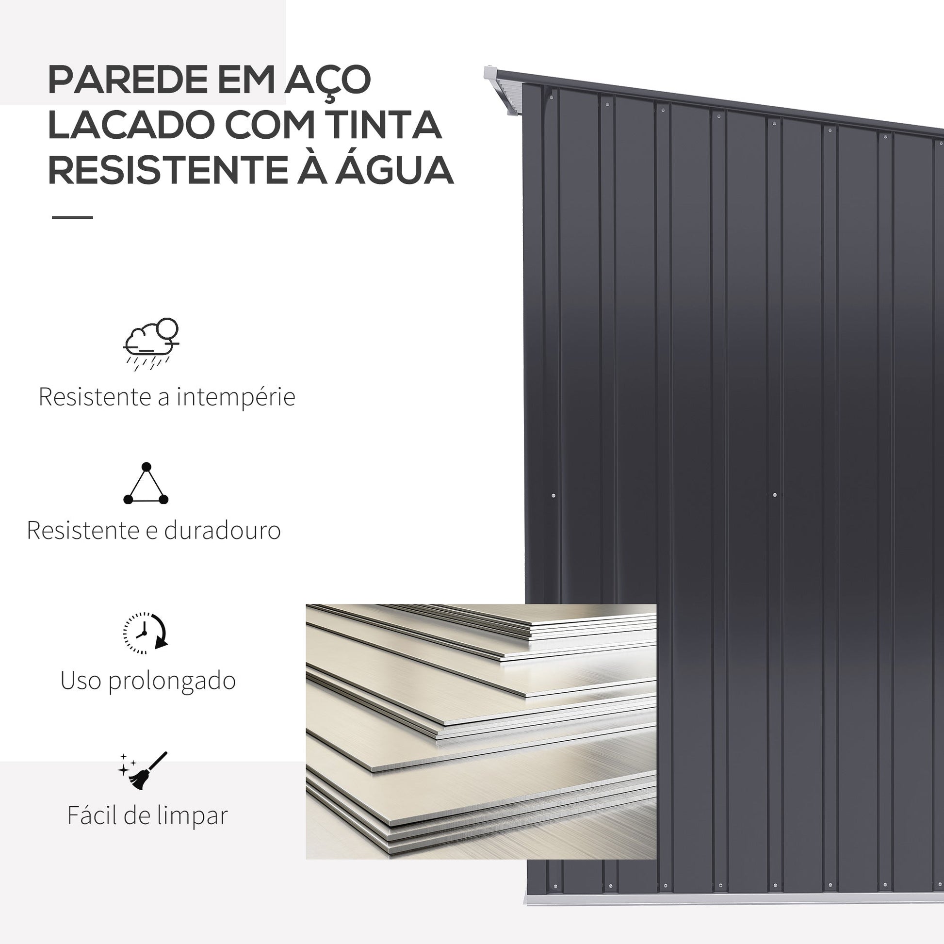 Outsunny Abrigo de Jardim 0,92 m² 100x103x160cm Abrigo Exterior de Aço Galvanizado com Porta Fechadura e Teto Inclinado para Armazenamento de Ferramentas Cinza Escuro - A minha loja