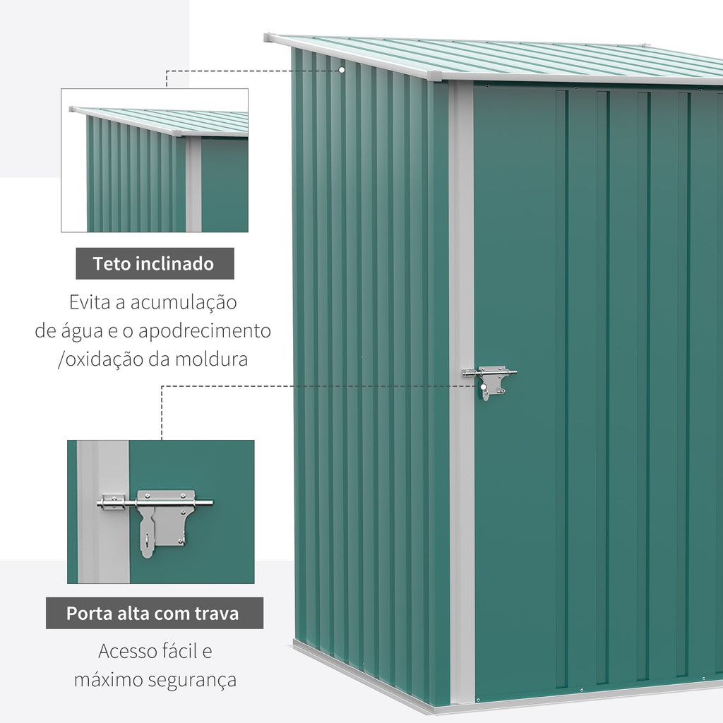 Outsunny Abrigo de Jardim 0,92 m² 100x103x160cm Abrigo Exterior de Aço Galvanizado com Porta Fechadura e Teto Inclinado para Armazenamento de Ferramentas Verde - A minha loja
