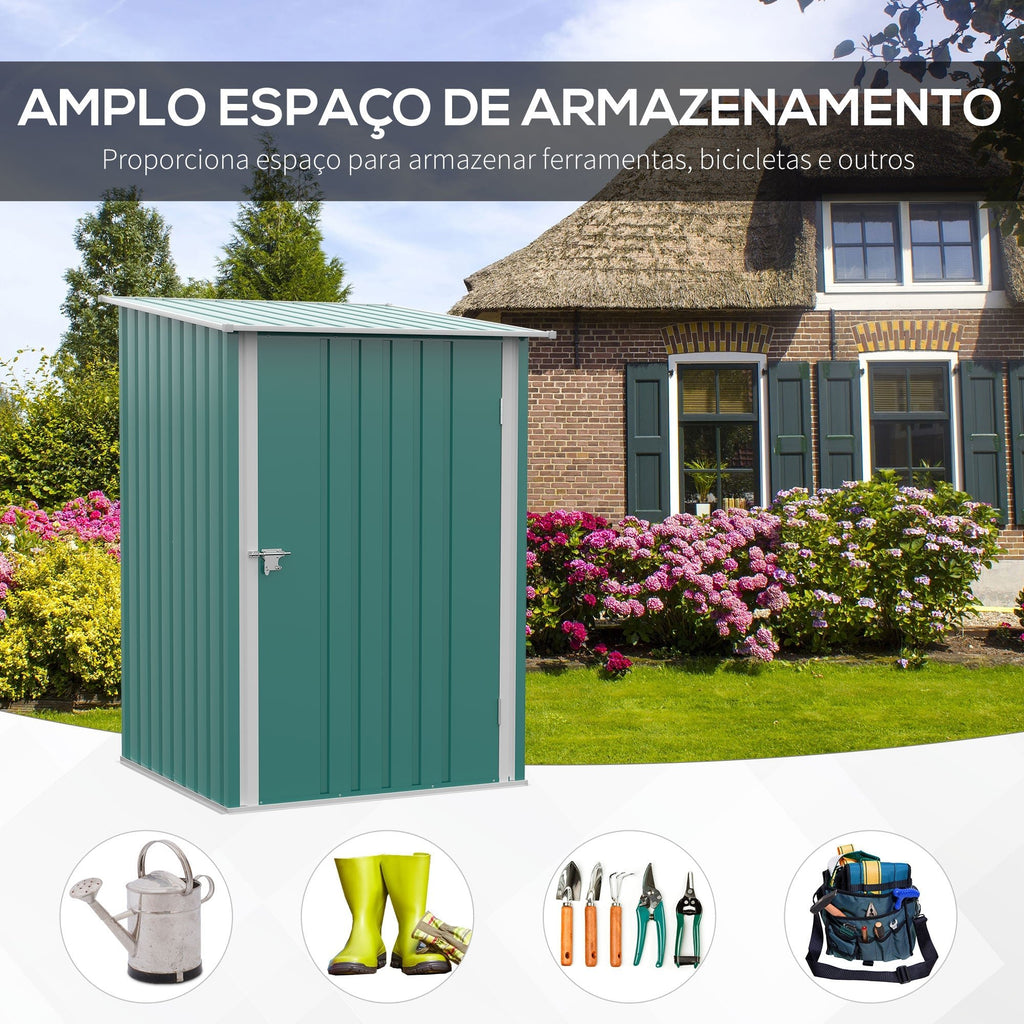 Outsunny Abrigo de Jardim 0,92 m² 100x103x160cm Abrigo Exterior de Aço Galvanizado com Porta Fechadura e Teto Inclinado para Armazenamento de Ferramentas Verde - A minha loja