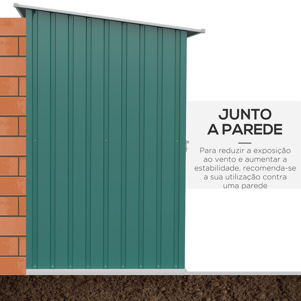 Outsunny Abrigo de Jardim 0,92 m² 100x103x160cm Abrigo Exterior de Aço Galvanizado com Porta Fechadura e Teto Inclinado para Armazenamento de Ferramentas Verde - A minha loja