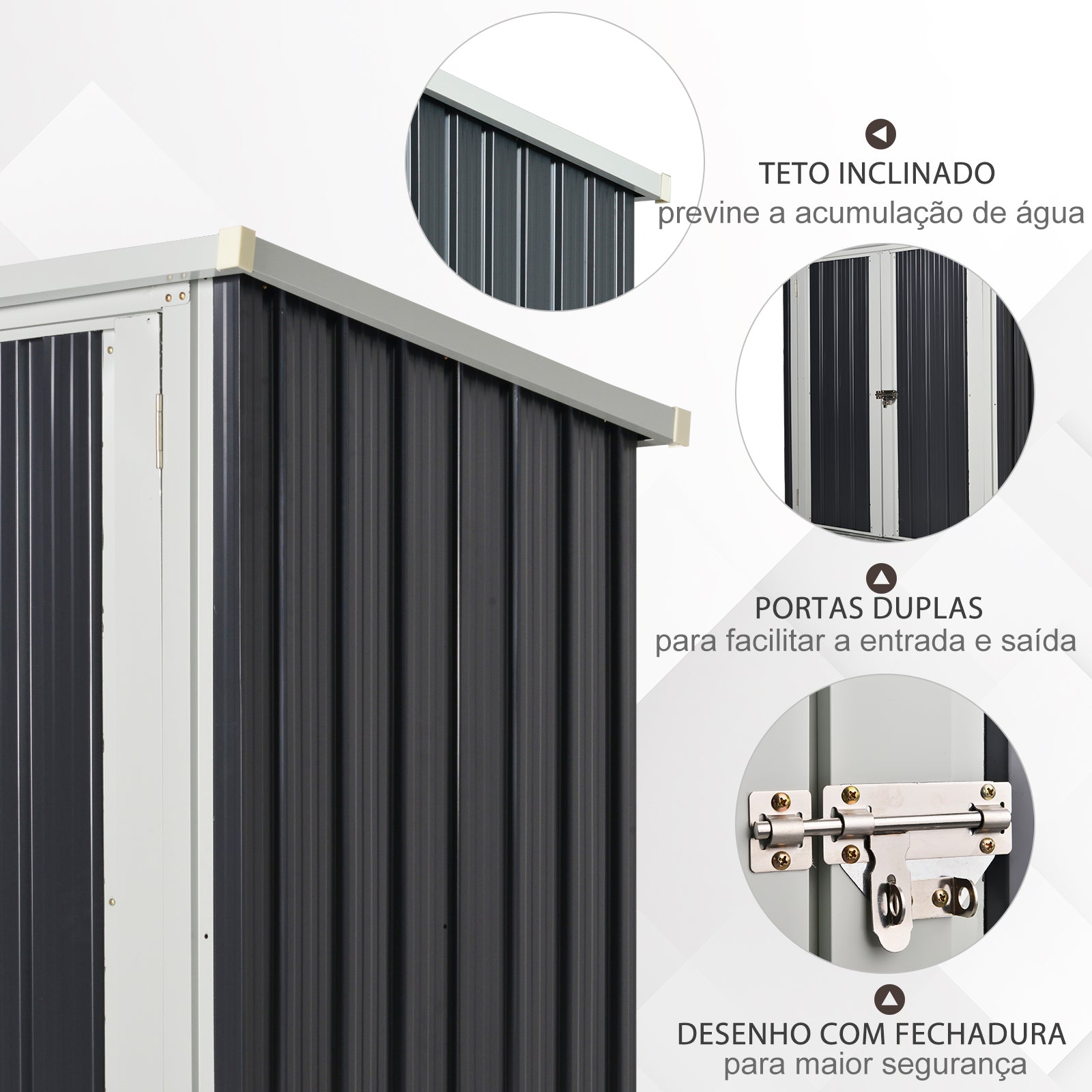 Outsunny Abrigo de Jardim 1,26 m² 147x86x134 cm Abrigo de Exterior de Aço Galvanizado com 2 Portas para Armazenamento de Ferramentas Preto - A minha loja