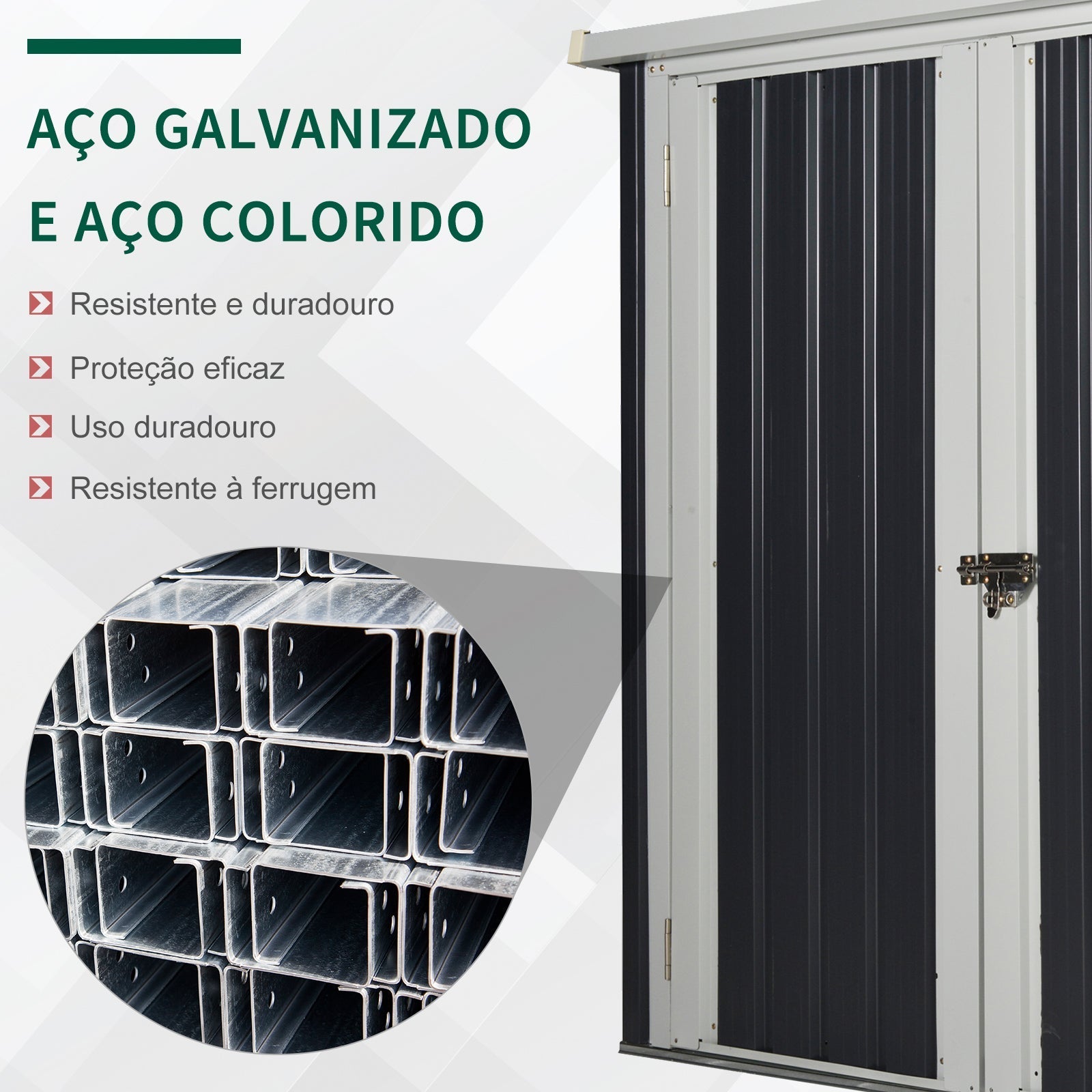 Outsunny Abrigo de Jardim 1,26 m² 147x86x134 cm Abrigo de Exterior de Aço Galvanizado com 2 Portas para Armazenamento de Ferramentas Preto - A minha loja