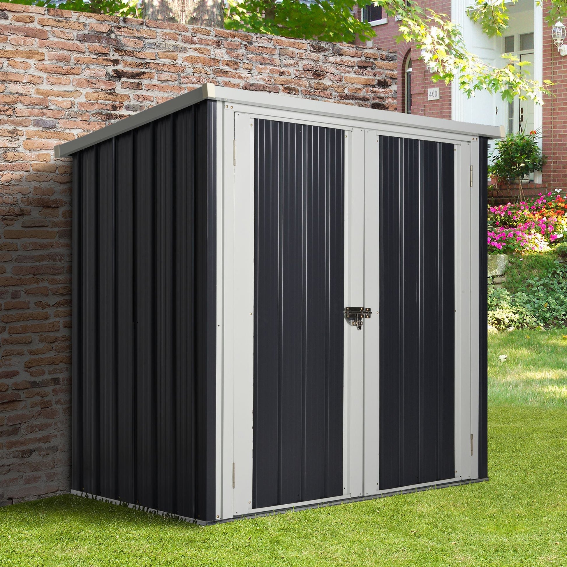 Outsunny Abrigo de Jardim 1,26 m² 147x86x134 cm Abrigo de Exterior de Aço Galvanizado com 2 Portas para Armazenamento de Ferramentas Preto - A minha loja