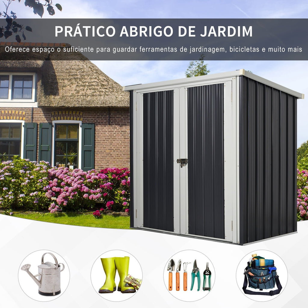 Outsunny Abrigo de Jardim 1,26 m² 147x86x134 cm Abrigo de Exterior de Aço Galvanizado com 2 Portas para Armazenamento de Ferramentas Preto - A minha loja