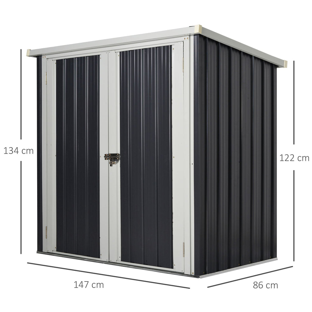 Outsunny Abrigo de Jardim 1,26 m² 147x86x134 cm Abrigo de Exterior de Aço Galvanizado com 2 Portas para Armazenamento de Ferramentas Preto - A minha loja