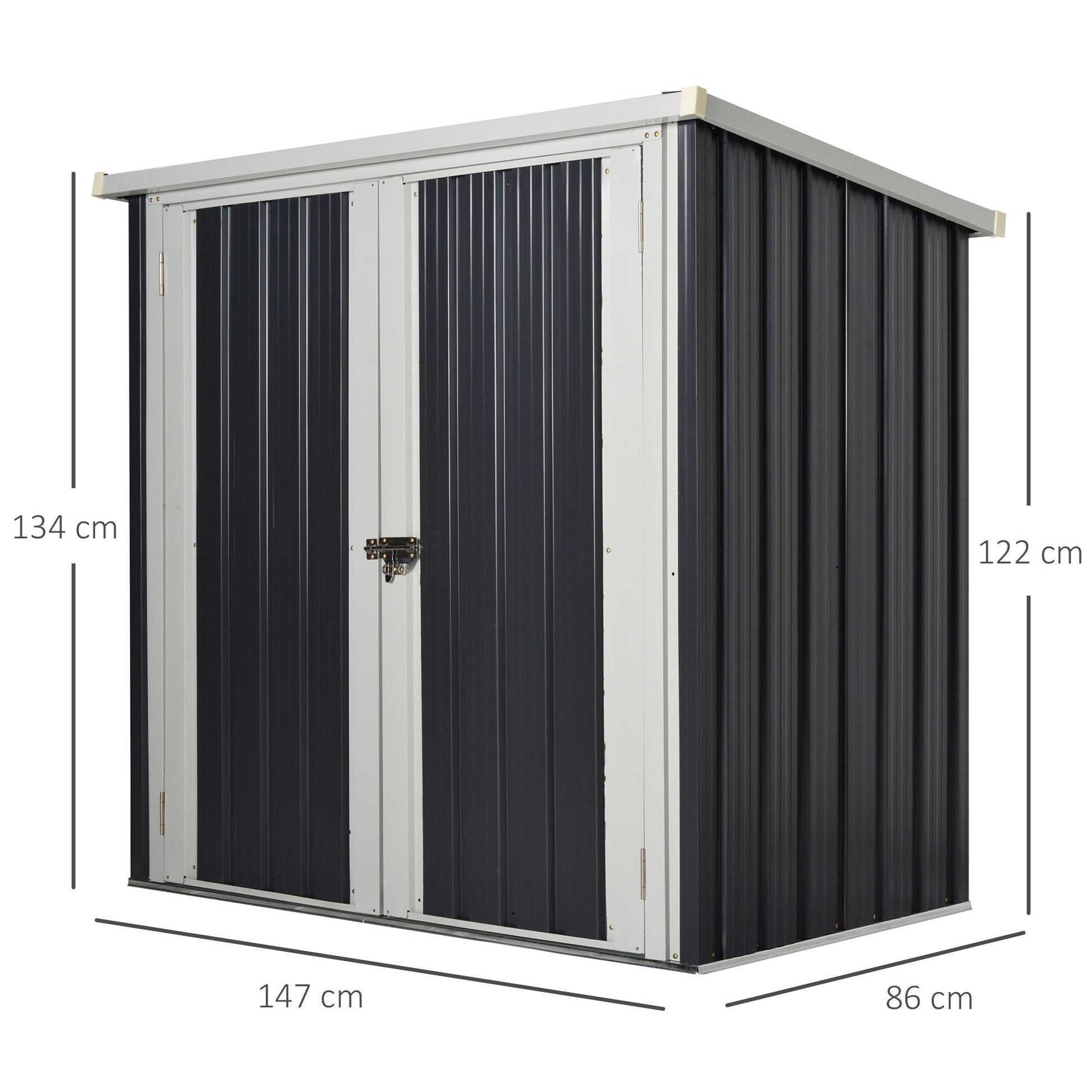 Outsunny Abrigo de Jardim 1,26 m² 147x86x134 cm Abrigo de Exterior de Aço Galvanizado com 2 Portas para Armazenamento de Ferramentas Preto - A minha loja
