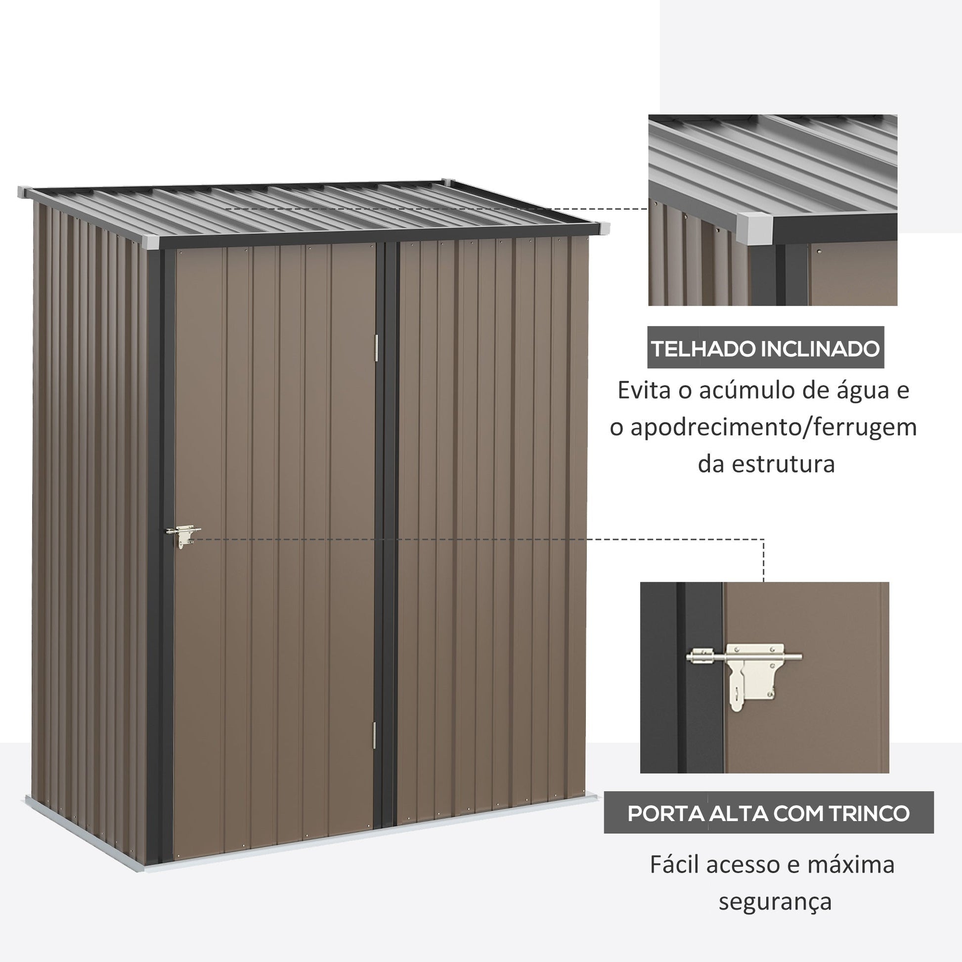 Outsunny Abrigo de Jardim 1,34m² 161,5x94,5x196cm Abrigo de Exterior de Aço Galvanizado com Porta e Fechadura para Armazenamento de Ferramentas Marrom - A minha loja