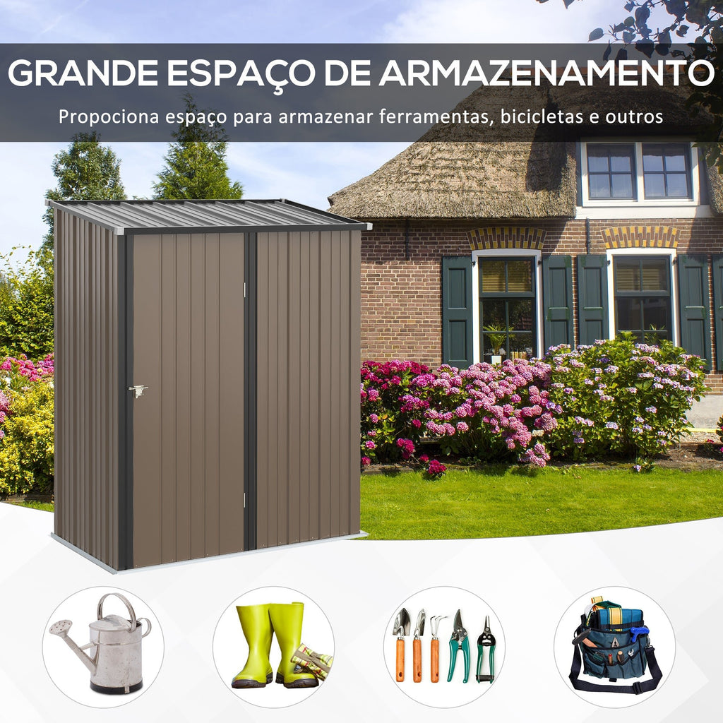 Outsunny Abrigo de Jardim 1,34m² 161,5x94,5x196cm Abrigo de Exterior de Aço Galvanizado com Porta e Fechadura para Armazenamento de Ferramentas Marrom - A minha loja