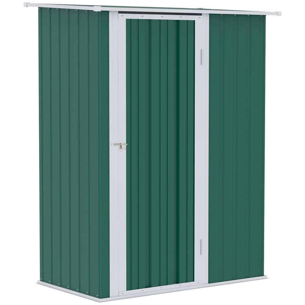 Outsunny Abrigo de Jardim 142x84x189cm Abrigo de Jardim de Aço Galvanizado com Porta Fechadura e Orifícios de Drenagem para Armazenamento de Ferramentas Verde - A minha loja