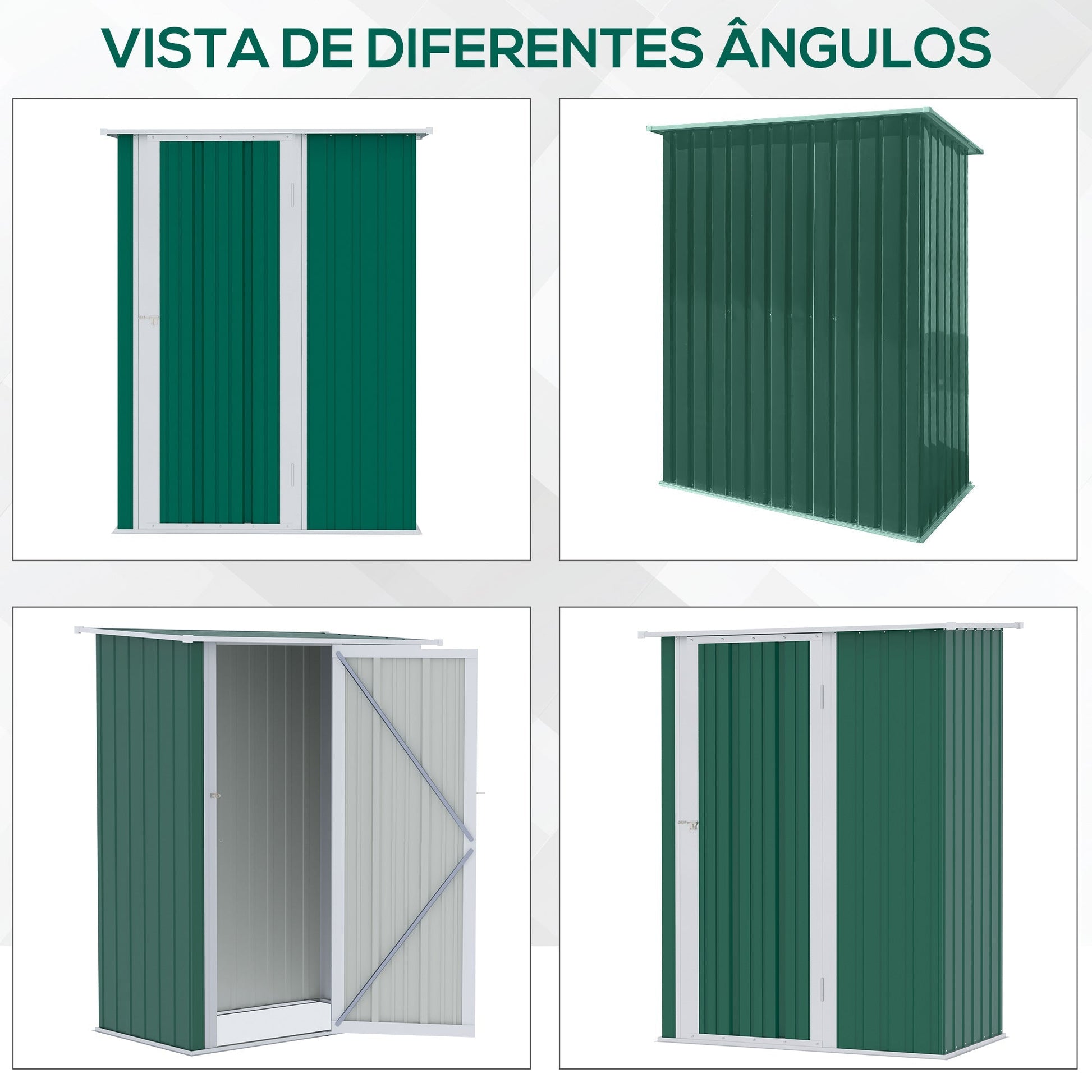 Outsunny Abrigo de Jardim 142x84x189cm Abrigo de Jardim de Aço Galvanizado com Porta Fechadura e Orifícios de Drenagem para Armazenamento de Ferramentas Verde - A minha loja