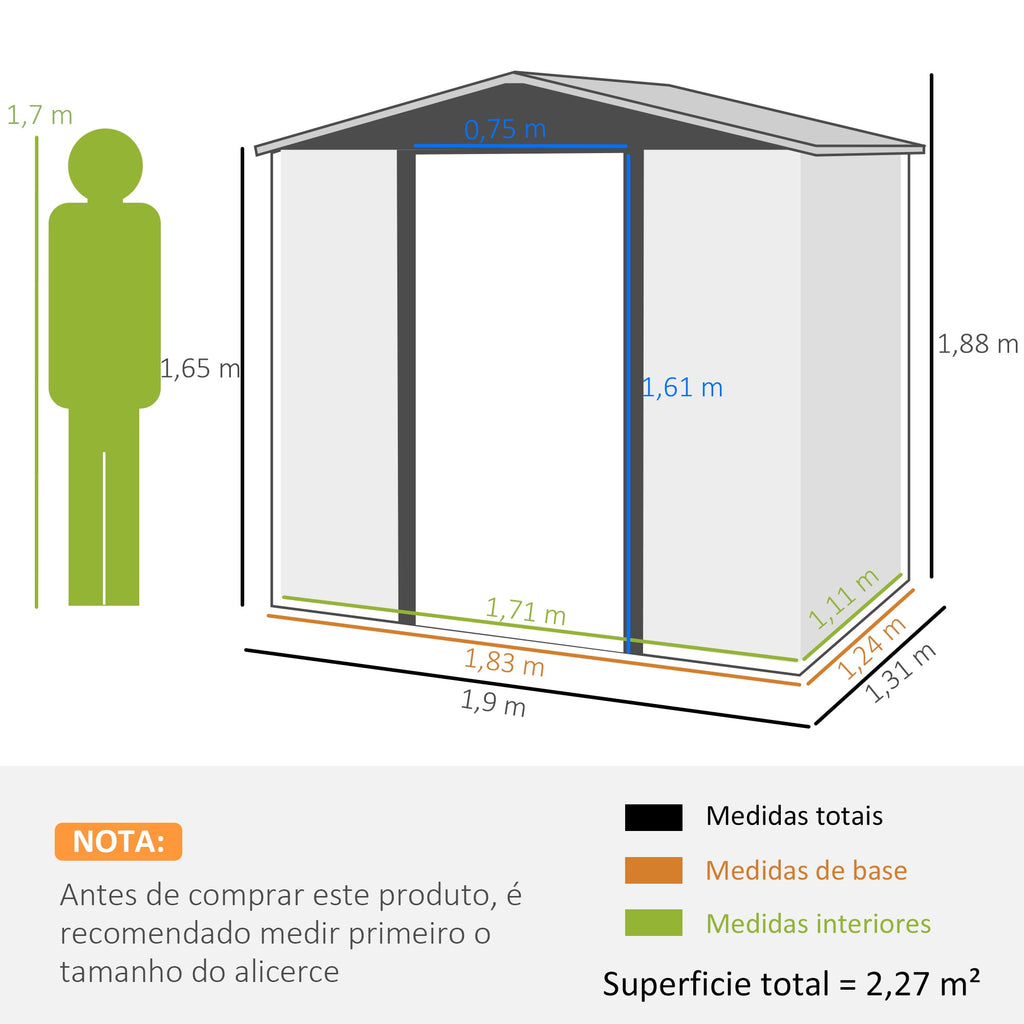 Outsunny Abrigo de Jardim 190x132x187 cm Abrigo de Ferramentas com 2 Janelas de Ventilação e Porta com Fechadura para Pátio Terraço Carvalho - A minha loja