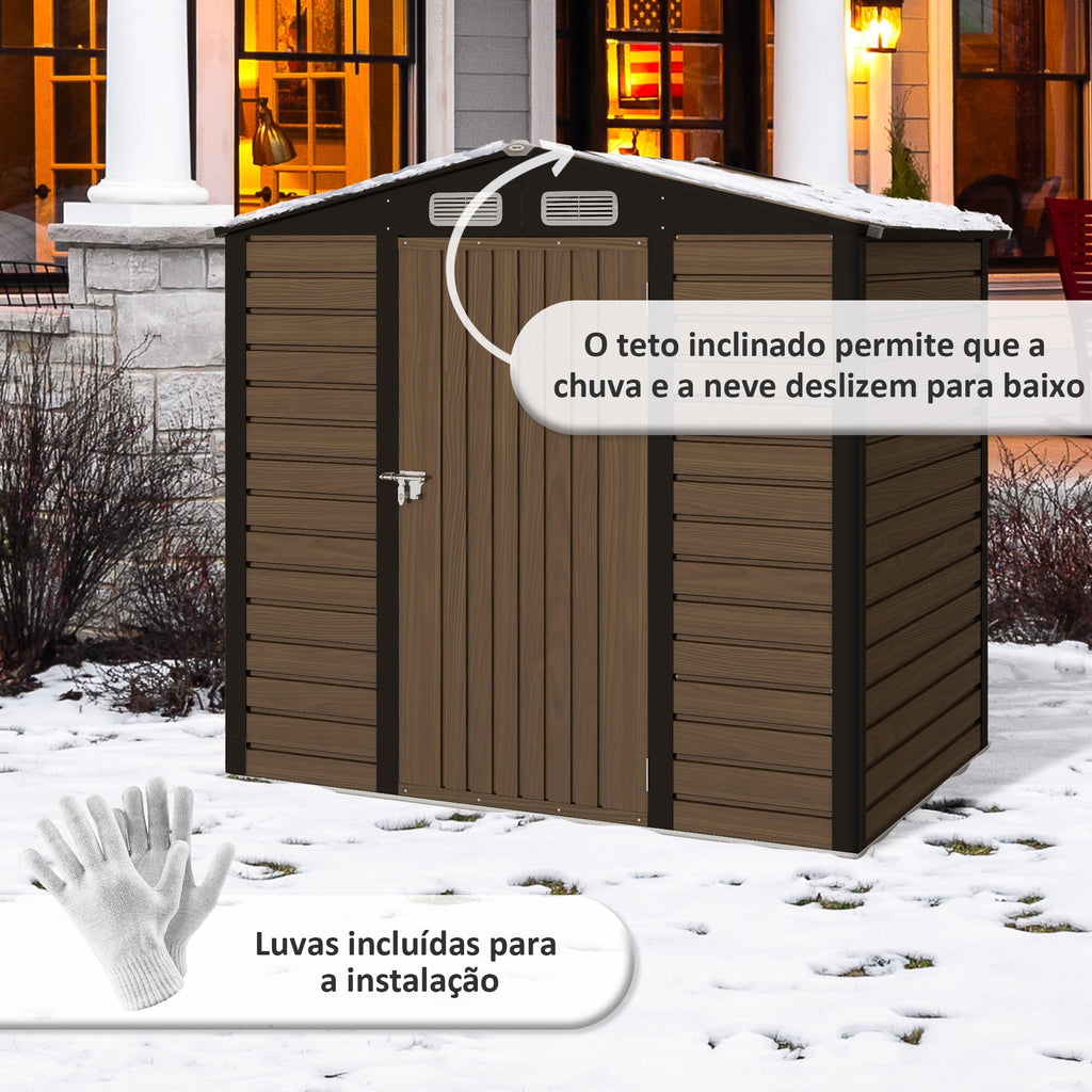 Outsunny Abrigo de Jardim 190x132x187 cm Abrigo de Ferramentas com 2 Janelas de Ventilação e Porta com Fechadura para Pátio Terraço Carvalho - A minha loja