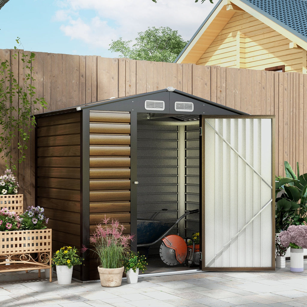 Outsunny Abrigo de Jardim 190x132x187 cm Abrigo de Ferramentas com 2 Janelas de Ventilação e Porta com Fechadura para Pátio Terraço Carvalho - A minha loja