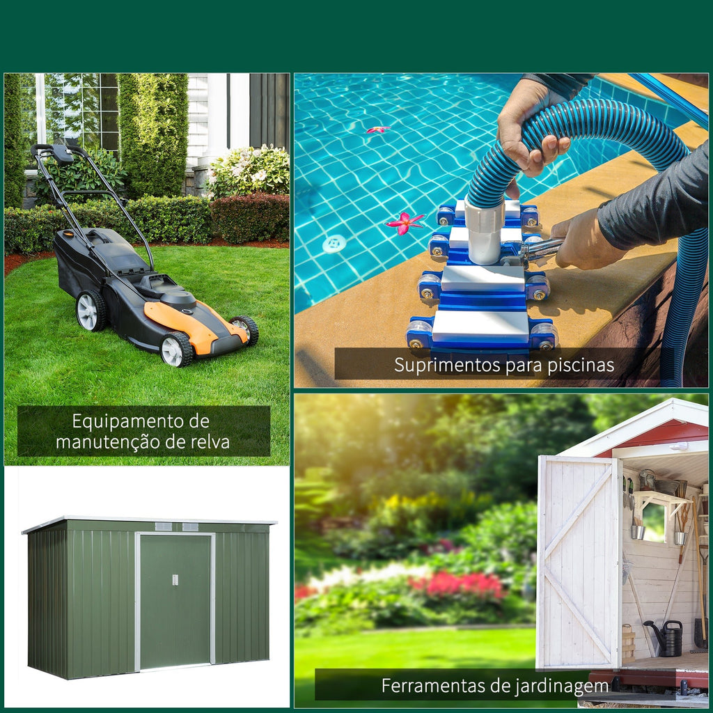 Outsunny Abrigo de Jardim 280x130x172cm Abrigo de Exterior de Aço Galvanizado com Porta Corredeira e Ventilações para Armazenamento de Ferramentas Verde Claro - A minha loja