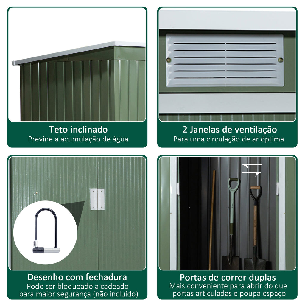 Outsunny Abrigo de Jardim 280x130x172cm Abrigo de Exterior de Aço Galvanizado com Porta Corredeira e Ventilações para Armazenamento de Ferramentas Verde Claro - A minha loja