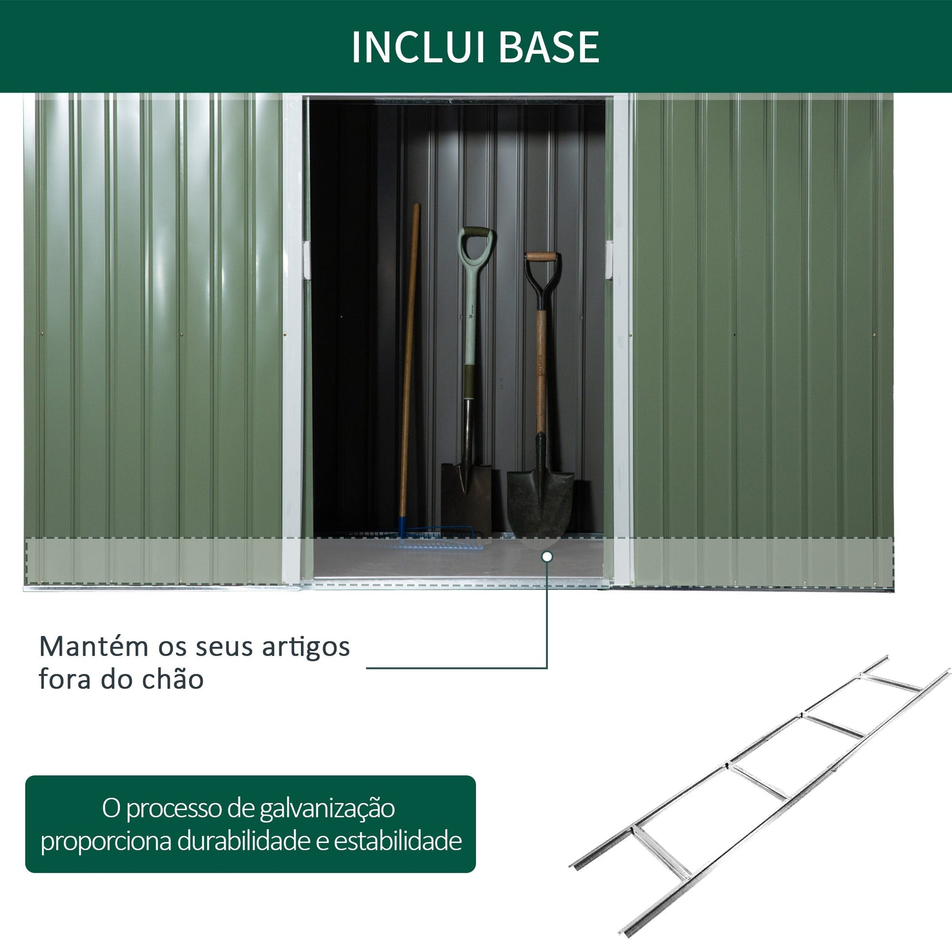 Outsunny Abrigo de Jardim 280x130x172cm Abrigo de Exterior de Aço Galvanizado com Porta Corredeira e Ventilações para Armazenamento de Ferramentas Verde Claro - A minha loja