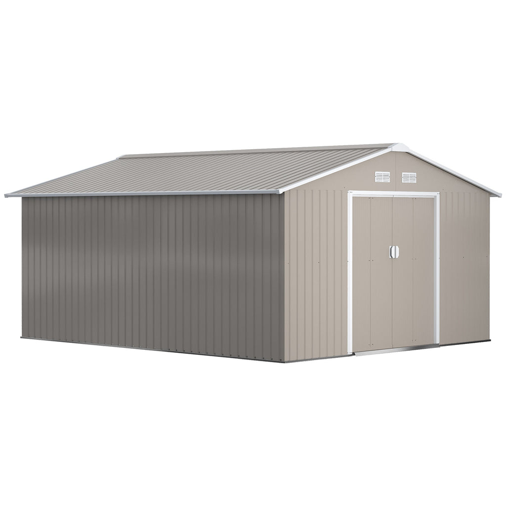 Outsunny Abrigo de Jardim 340x386x200 cm 13,1 m² Abrigo de Exterior de Aço para Armazenamento de Ferramentas com Portas de Correr e Ventilações Cinza Claro - A minha loja