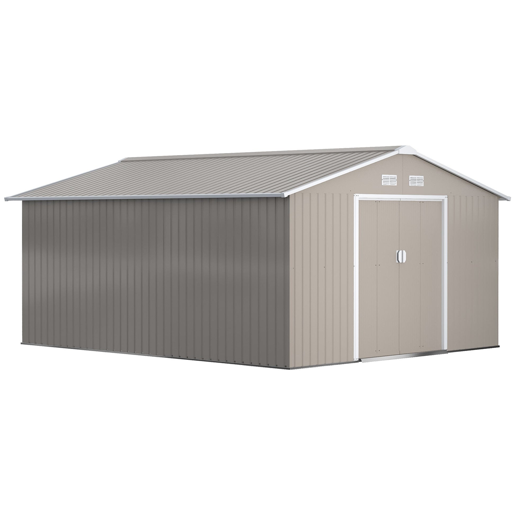 Outsunny Abrigo de Jardim 340x386x200 cm 13,1 m² Abrigo de Exterior de Aço para Armazenamento de Ferramentas com Portas de Correr e Ventilações Cinza Claro - A minha loja