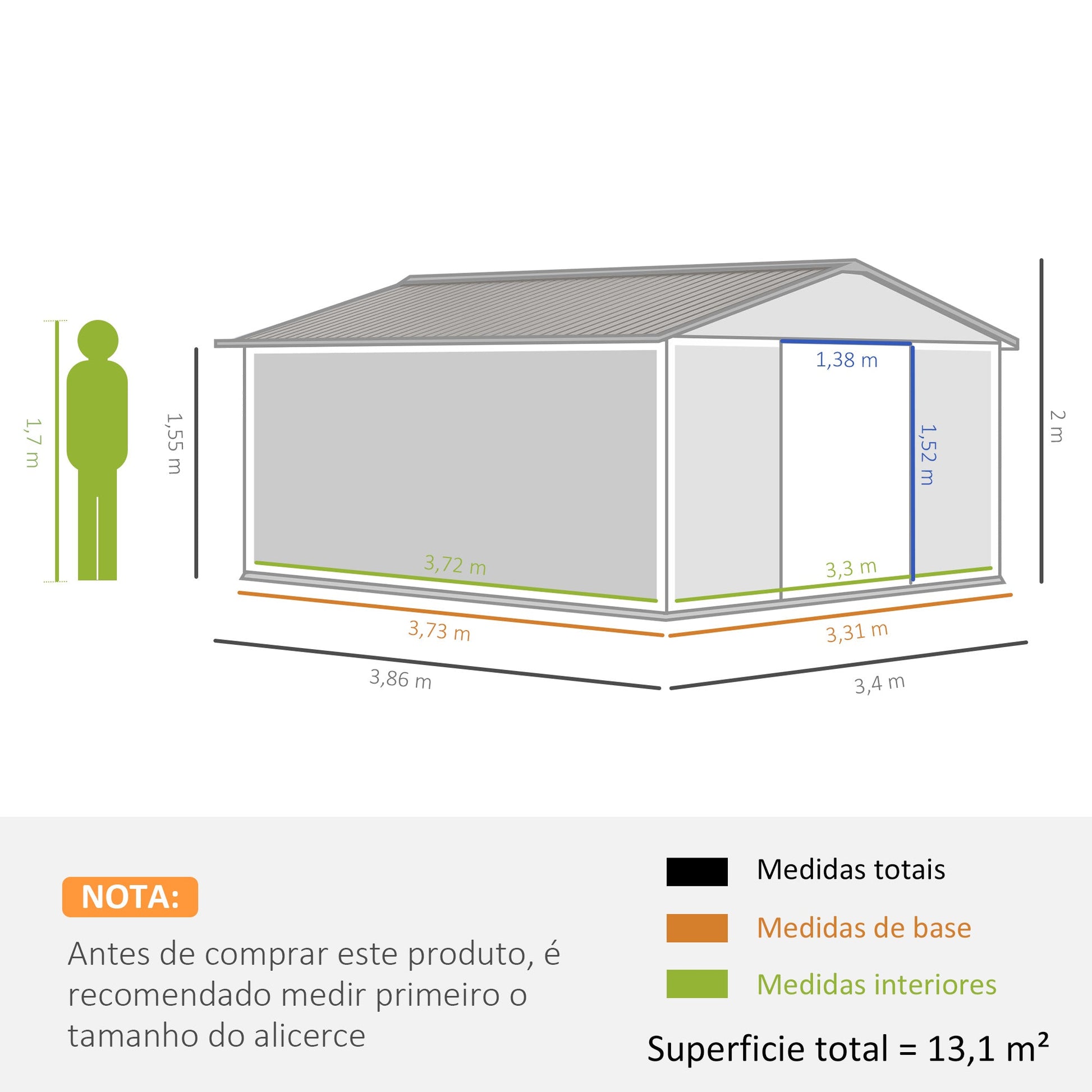 Outsunny Abrigo de Jardim 340x386x200 cm 13,1 m² Abrigo de Exterior de Aço para Armazenamento de Ferramentas com Portas de Correr e Ventilações Cinza Claro - A minha loja