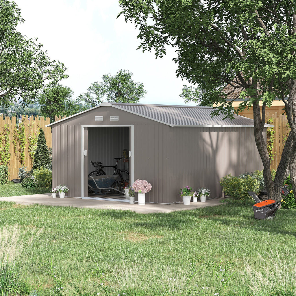 Outsunny Abrigo de Jardim 340x386x200 cm 13,1 m² Abrigo de Exterior de Aço para Armazenamento de Ferramentas com Portas de Correr e Ventilações Cinza Claro - A minha loja