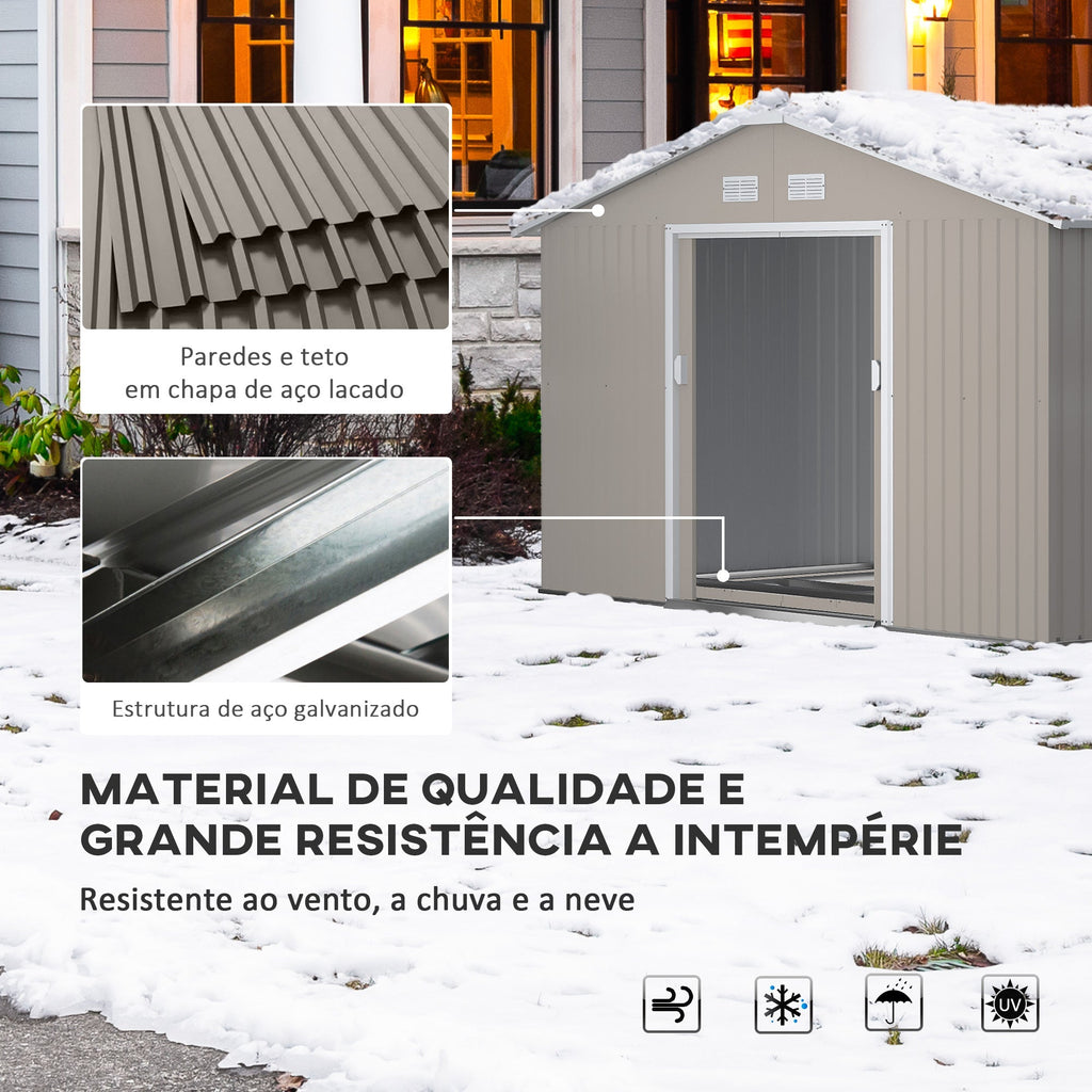 Outsunny Abrigo de Jardim 340x386x200 cm 13,1 m² Abrigo de Exterior de Aço para Armazenamento de Ferramentas com Portas de Correr e Ventilações Cinza Claro - A minha loja