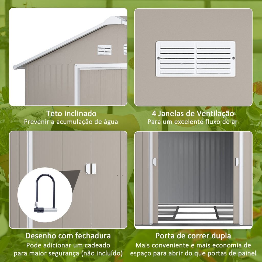 Outsunny Abrigo de Jardim 340x386x200 cm 13,1 m² Abrigo de Exterior de Aço para Armazenamento de Ferramentas com Portas de Correr e Ventilações Cinza Claro - A minha loja