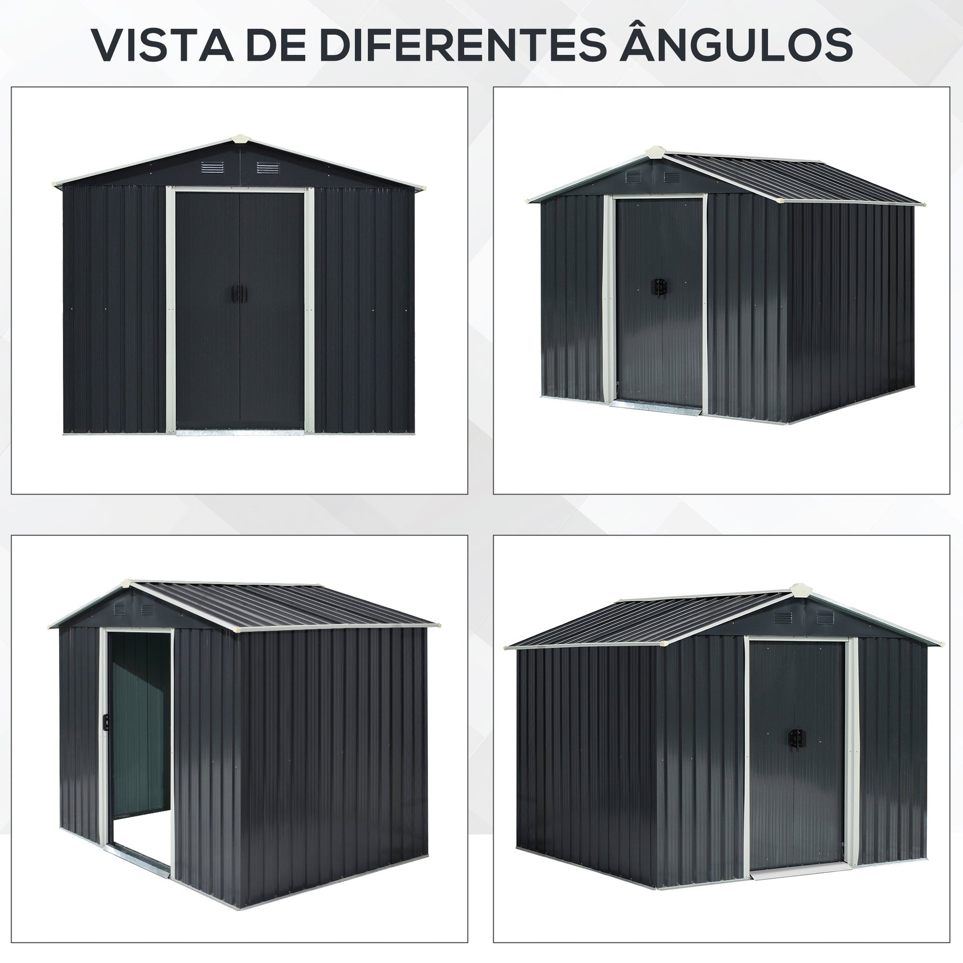 Outsunny Abrigo de Jardim de 4,1 m² 236x174x190 cm Abrigo de Exterior para Armazenamento de Ferramentas com Portas de Correr e 4 Janelas de Ventilação para Pátio Cinza - A minha loja