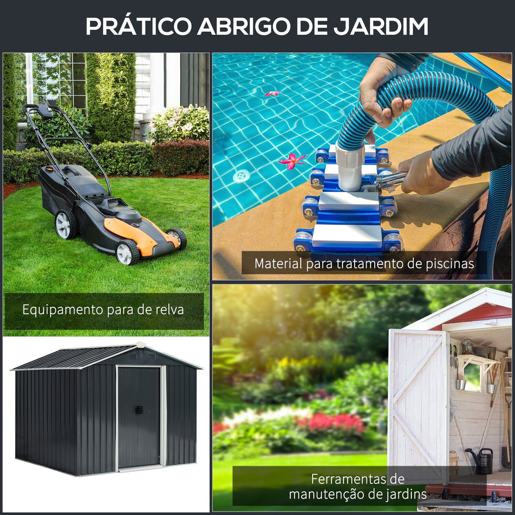 Outsunny Abrigo de Jardim de 4,1 m² 236x174x190 cm Abrigo de Exterior para Armazenamento de Ferramentas com Portas de Correr e 4 Janelas de Ventilação para Pátio Cinza - A minha loja