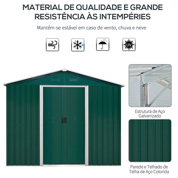 Abrigo de Jardim de 3,6 m² 236x174x190 cm Abrigo de Exterior para Armazenamento de Ferramentas com Portas de Correr e 4 Janelas de Ventilação para Pátio Verde
