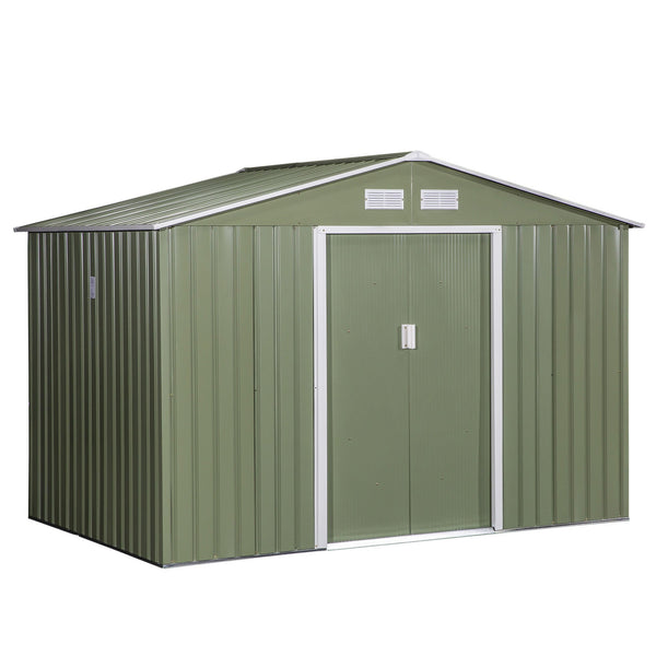 Abrigo de Jardim 4,83m² 277x195x192cm Abrigo e Jardim Metálico para Armazenamento de Ferramentas com Base de Reforço Incluída e 4 Janelas Verde Claro