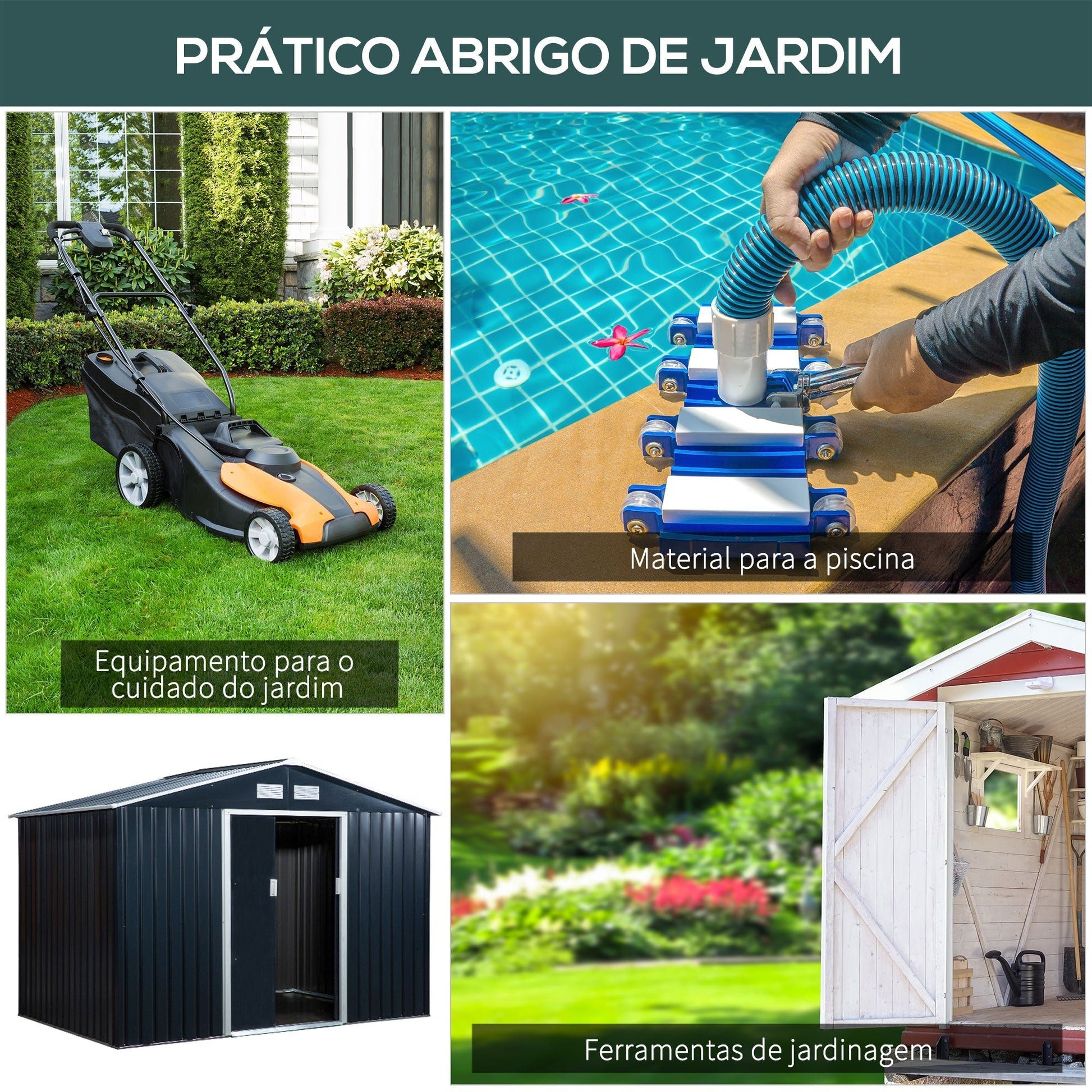 Outsunny Abrigo de Jardim Exterior Abrigo e Jardim Metálico para Armazenamento de Ferramentas com Base Incluída e 4 Janelas 277x195x192cm Cinza Escuro - A minha loja