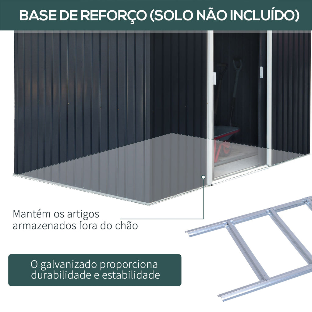 Outsunny Abrigo de Jardim Exterior Abrigo e Jardim Metálico para Armazenamento de Ferramentas com Base Incluída e 4 Janelas 277x195x192cm Cinza Escuro - A minha loja