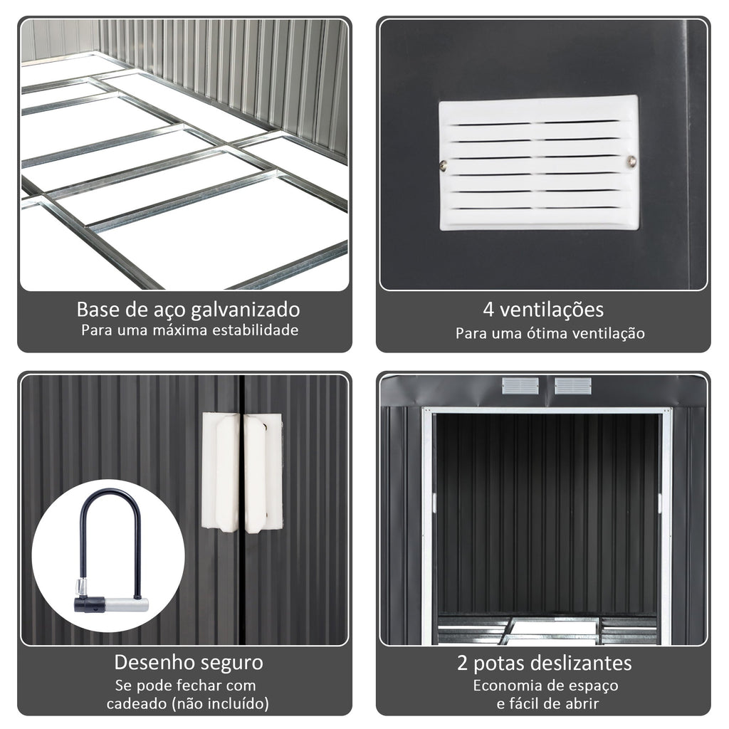 Outsunny Abrigo de Jardim Metálico 340x386x200cm Abrigo de Exterior para Armazenamento de Ferramentas com Base Incluida 4 Janelas de Ventilação e Porta Corredeira Cinza - A minha loja