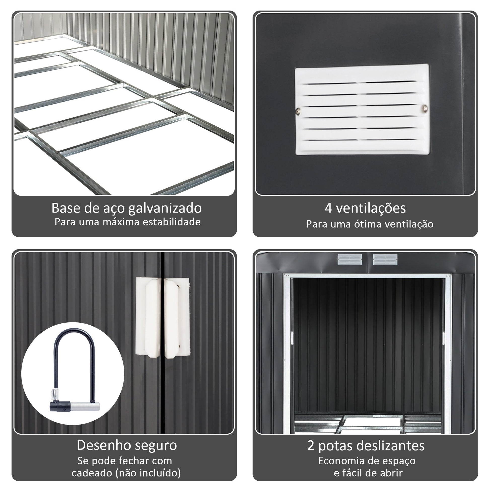 Outsunny Abrigo de Jardim Metálico 340x386x200cm Abrigo de Exterior para Armazenamento de Ferramentas com Base Incluida 4 Janelas de Ventilação e Porta Corredeira Cinza - A minha loja