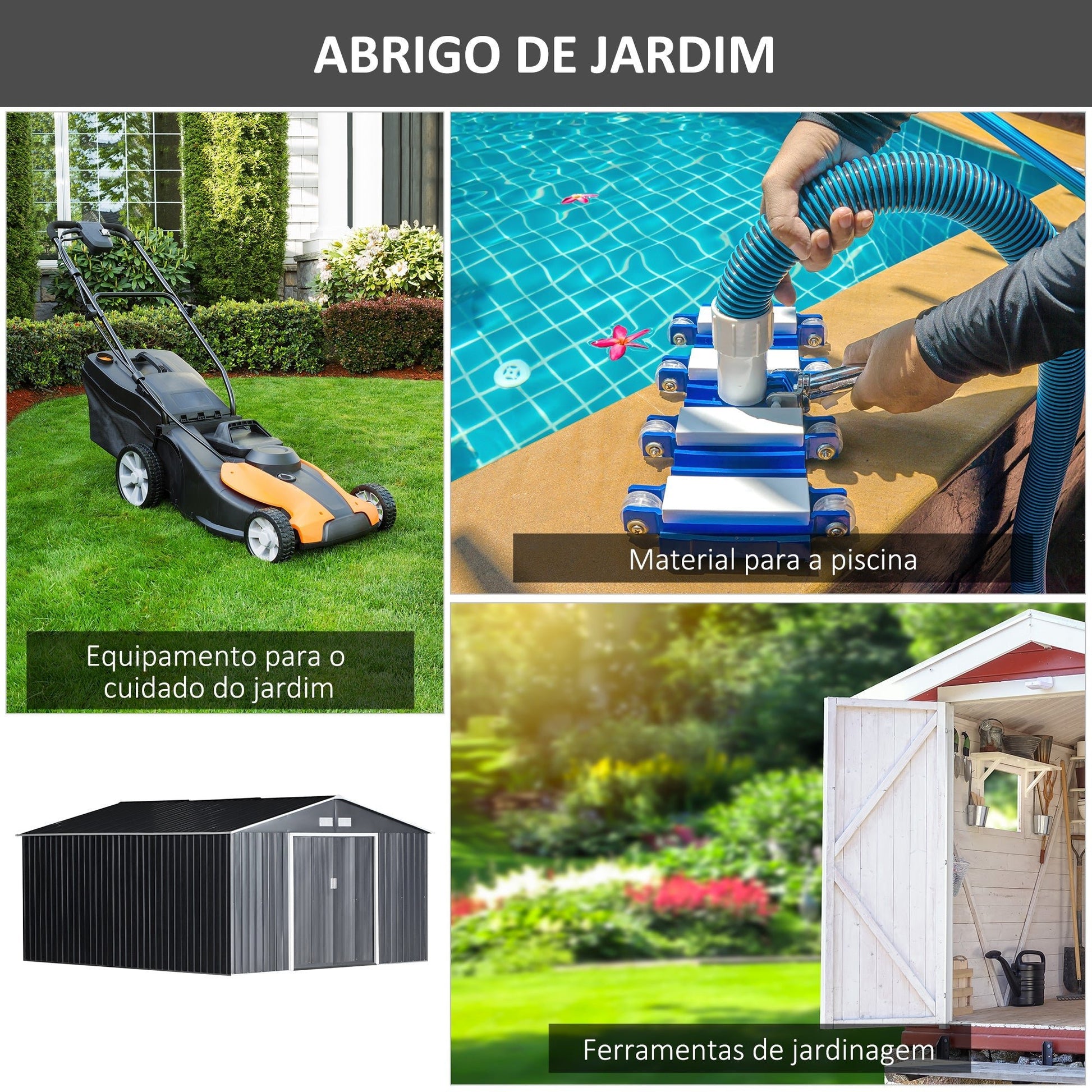 Outsunny Abrigo de Jardim Metálico 340x386x200cm Abrigo de Exterior para Armazenamento de Ferramentas com Base Incluida 4 Janelas de Ventilação e Porta Corredeira Cinza - A minha loja