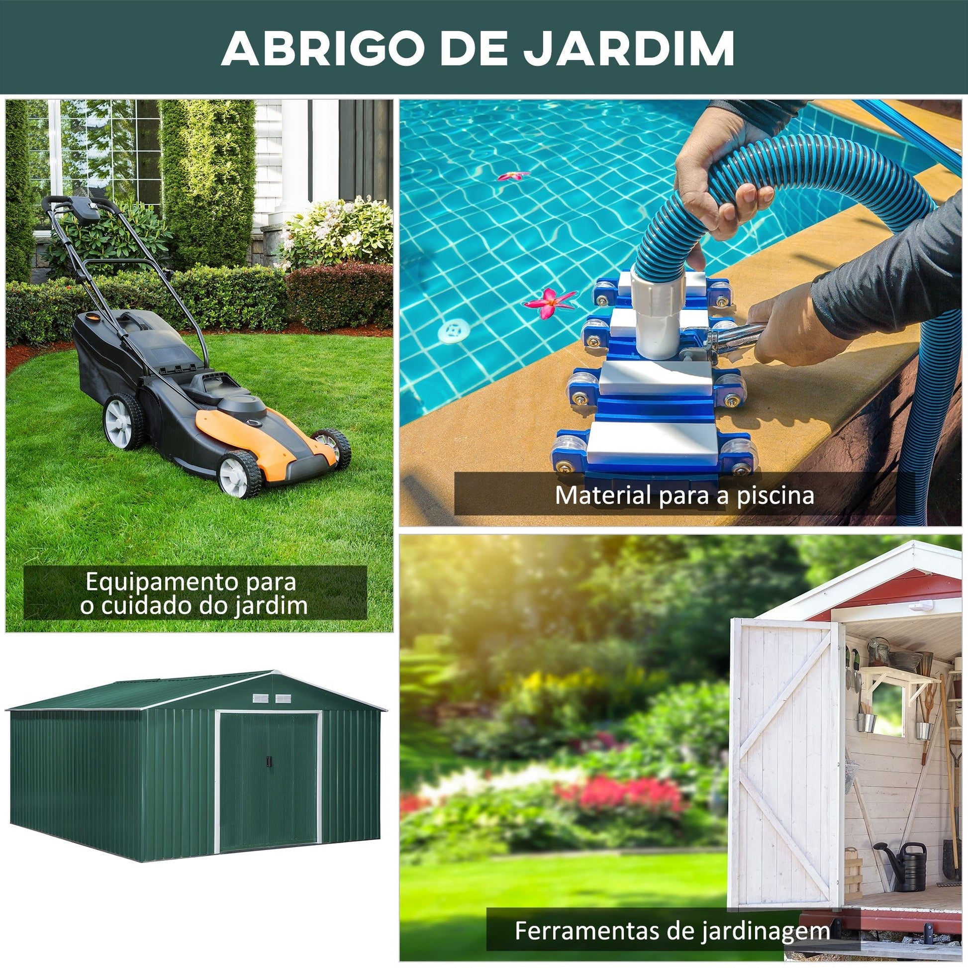 Outsunny Abrigo de Jardim Metálico 340x386x200cm Abrigo de Exterior para Armazenamento de Ferramentas com Base Incluida 4 Janelas de Ventilação e Porta Corredeira Verde - A minha loja
