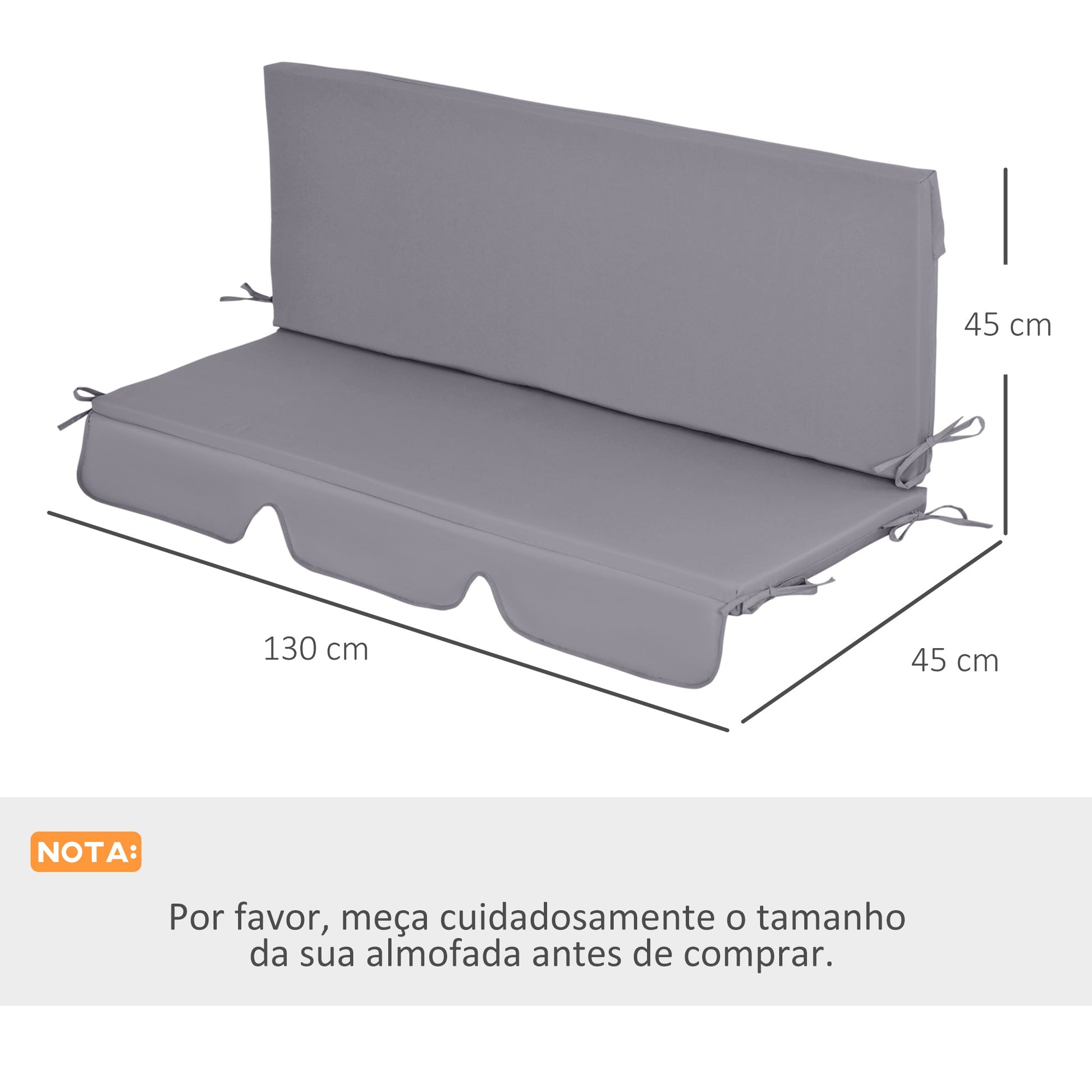 Outsunny Almofada para Baloiço de 2 Peças 130x45x5 cm Almofada para Baloiço de Assento e Encosto Acolchoado para Jardim Varanda Exterior Cinza - A minha loja