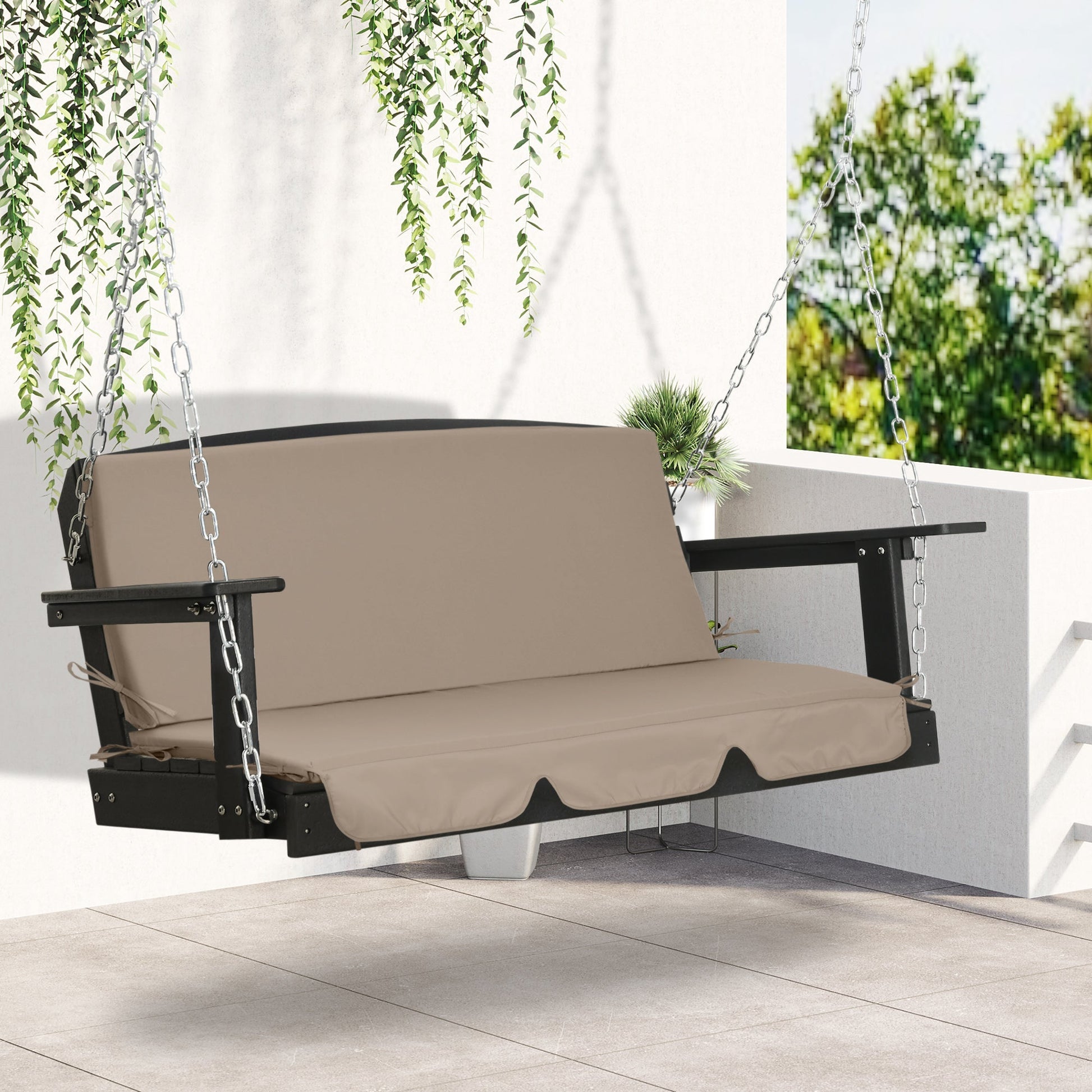 Outsunny Almofada para Baloiço de 2 Peças 130x45x5 cm Almofada para Baloiço de Assento e Encosto Acolchoado para Jardim Varanda Exterior Marrom - A minha loja
