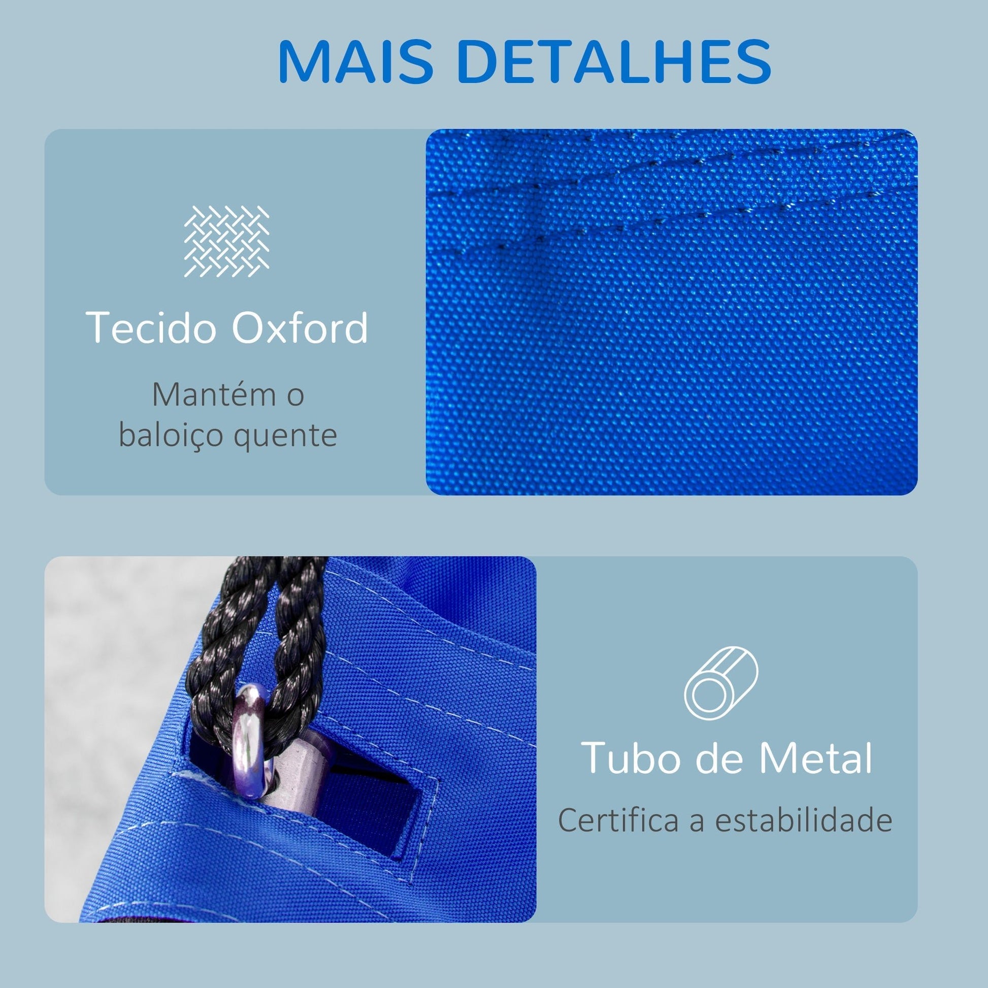 Outsunny Baloiço com Tenda Infantil Baloiço Ninho com Porta Enrolável e 2 Janelas de Malha para Crianças e Adultos Carga Máxima 200kg Interior e Exterior Ø100x180 cm Preto e Azul - A minha loja