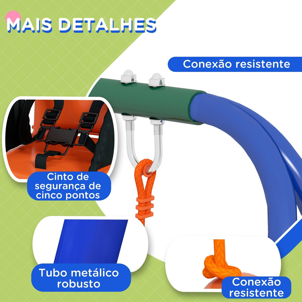 Outsunny Baloiço Infantil 2 em 1 Baloiço para Crianças e Bebés com 1 Assento para Crianças 1 Assento para Bebés e Cinto de Segurança para Exterior e Interior 180x160x182 cm Laranja - A minha loja