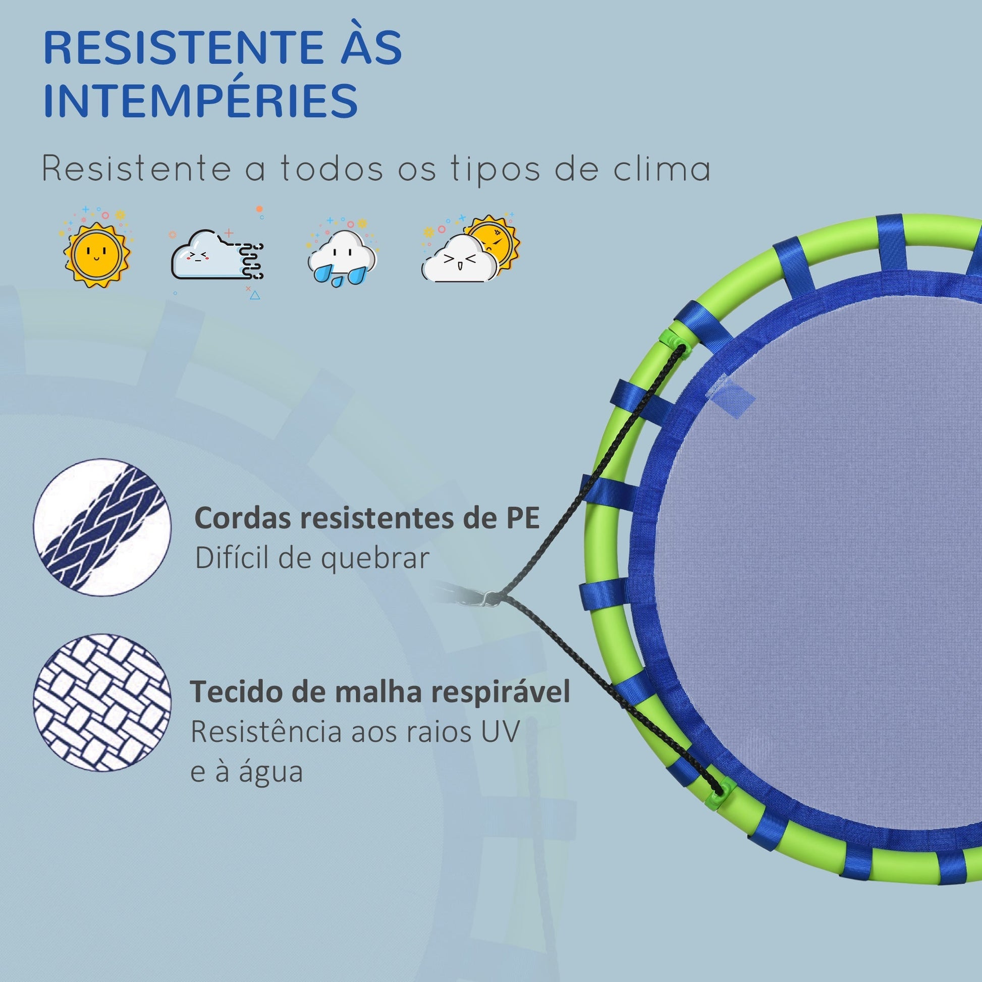 Outsunny Baloiço Infantil Ninho com Altura Ajustável Baloiço Redondo para Crianças de 3 - 8 Anos Carga Máxima 150 kg para Exterior Ø100x120 - 180 cm Azul - A minha loja