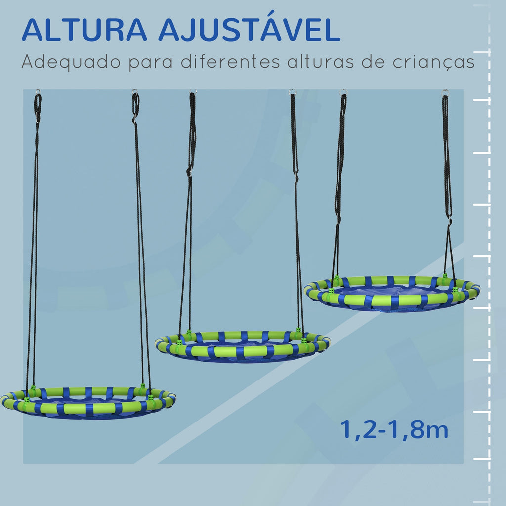 Outsunny Baloiço Infantil Ninho com Altura Ajustável Baloiço Redondo para Crianças de 3 - 8 Anos Carga Máxima 150 kg para Exterior Ø100x120 - 180 cm Azul - A minha loja