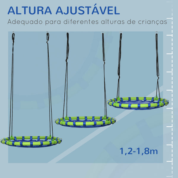 Baloiço Infantil Ninho com Altura Ajustável Baloiço Redondo para Crianças de 3-8 Anos Carga Máxima 150 kg para Exterior Ø100x120-180 cm Azul