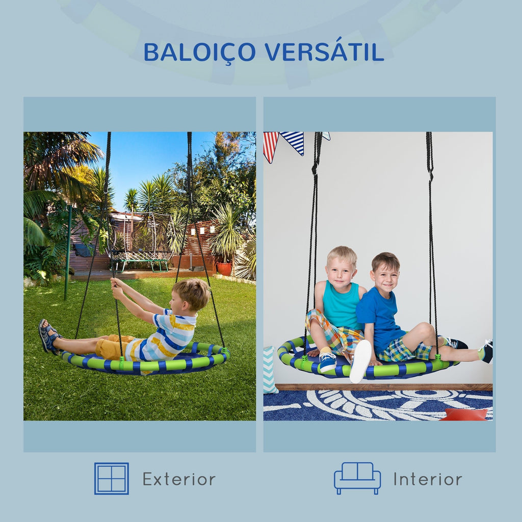 Outsunny Baloiço Infantil Ninho com Altura Ajustável Baloiço Redondo para Crianças de 3 - 8 Anos Carga Máxima 150 kg para Exterior Ø100x120 - 180 cm Azul - A minha loja