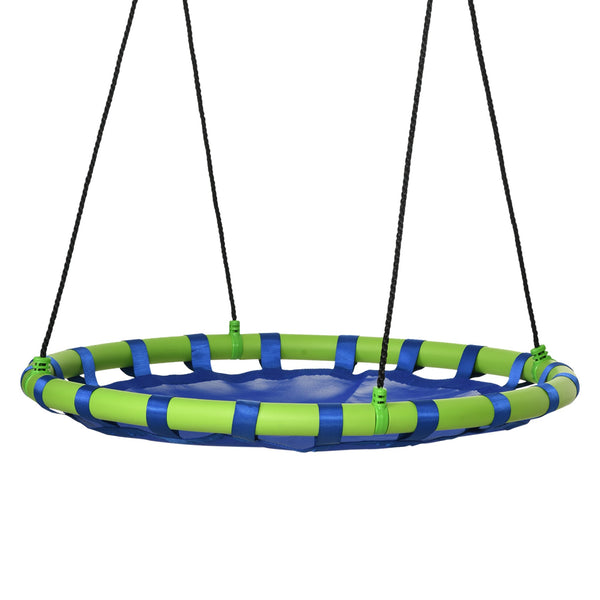 Baloiço Infantil Ninho com Altura Ajustável Baloiço Redondo para Crianças de 3-8 Anos Carga Máxima 150 kg para Exterior Ø100x120-180 cm Azul
