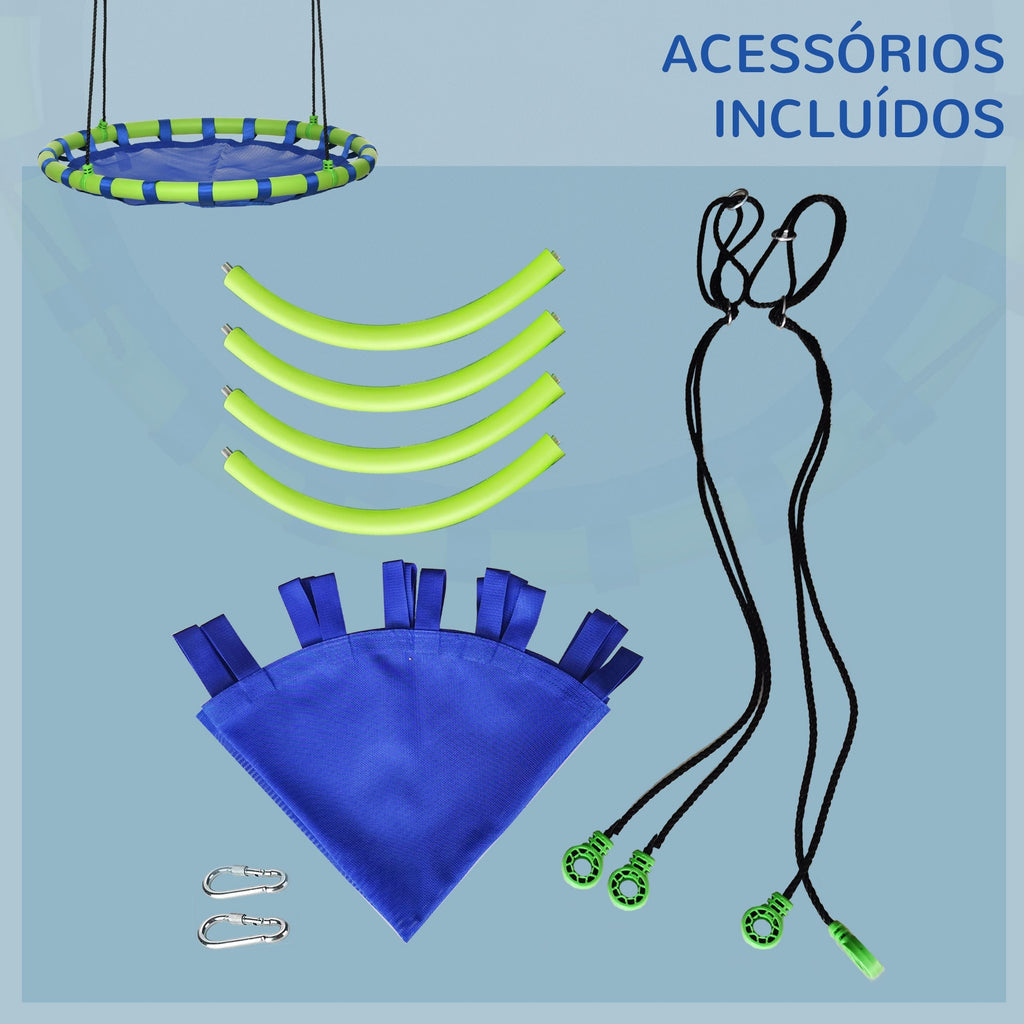 Outsunny Baloiço Infantil Ninho com Altura Ajustável Baloiço Redondo para Crianças de 3 - 8 Anos Carga Máxima 150 kg para Exterior Ø100x120 - 180 cm Azul - A minha loja