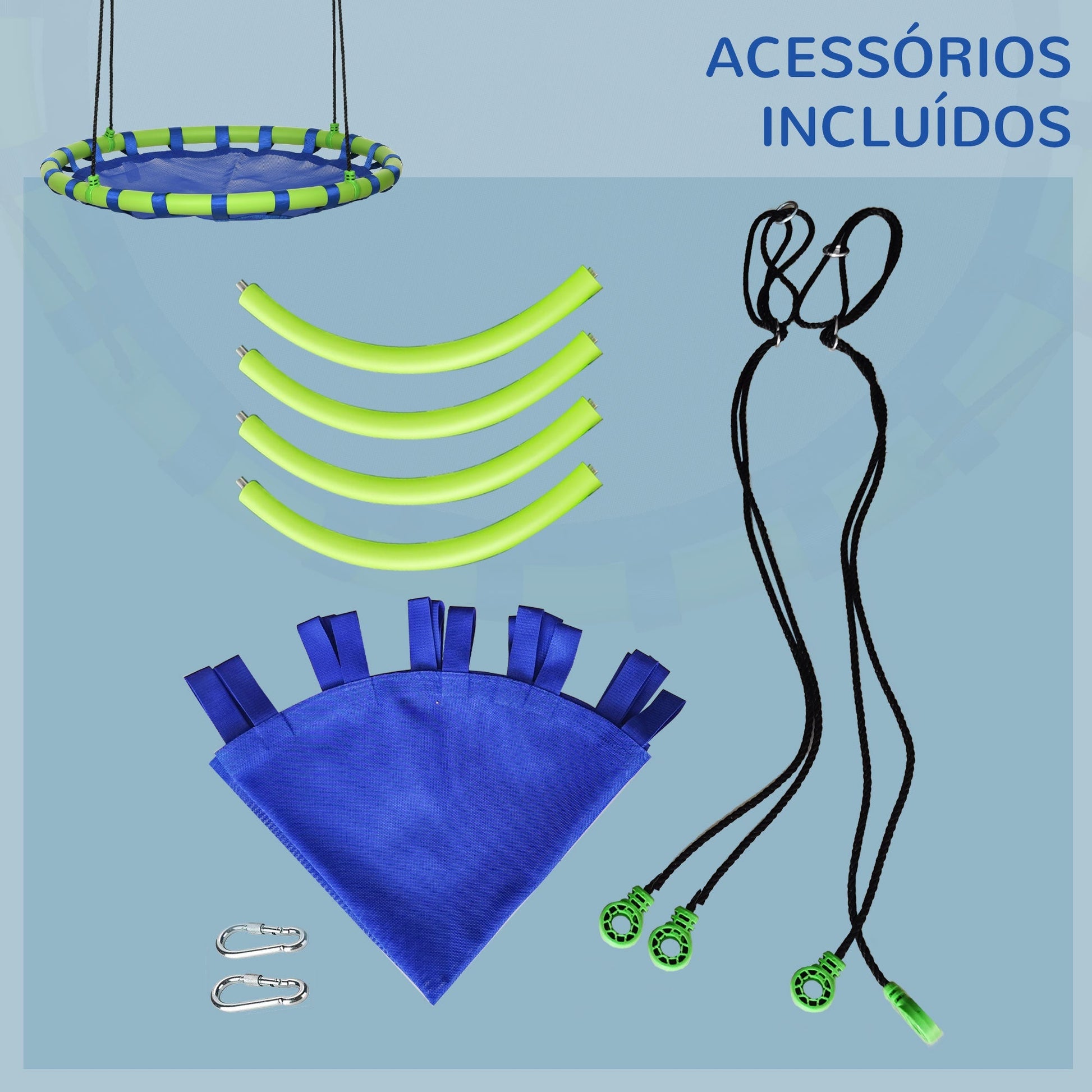 Outsunny Baloiço Infantil Ninho com Altura Ajustável Baloiço Redondo para Crianças de 3 - 8 Anos Carga Máxima 150 kg para Exterior Ø100x120 - 180 cm Azul - A minha loja