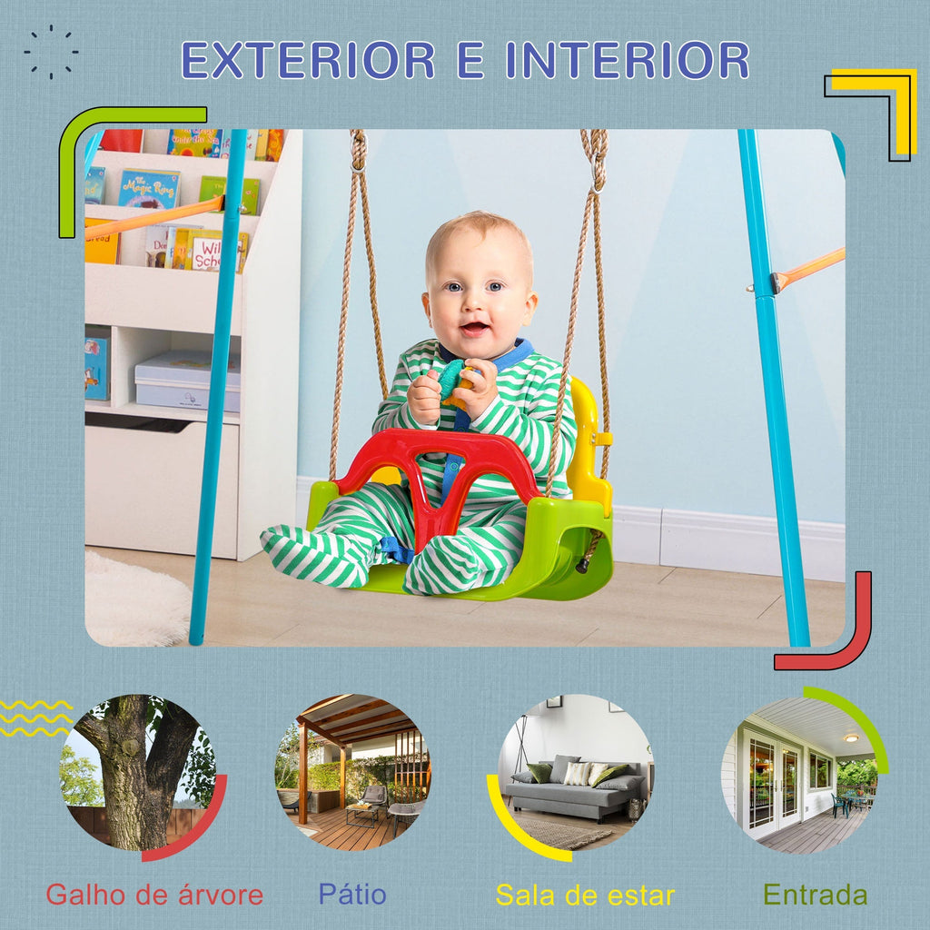 Outsunny Baloiço para Bebé 3 em 1 com Encosto Desmontável Cordas Ajustáveis e Barra em T Baloiço Infantil para Crianças de 9 - 36 Meses para Interior e Exterior 42x33x120 - 180 cm Multicor - A minha loja